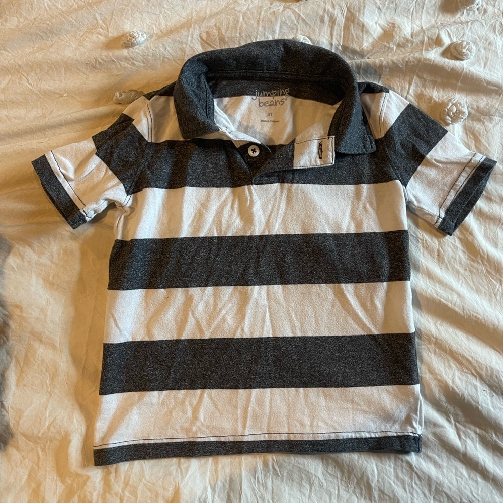 Boys’ Polo Shirt – Gray & White Striped – Size 4T